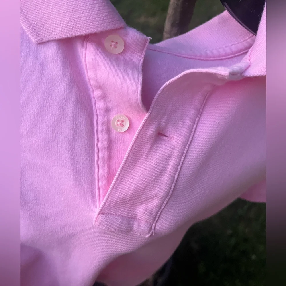 Ralph Lauren Pink Polo Buttoned Collared Shirt Yellow Logo Emblem Girls 14-16